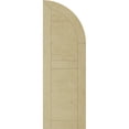 thumbnail image 5 of Ekena Millwork 12"W x 44"H (32" Low Side) Timberthane Rough Cedar Two Equal Flat Panel w/Quarter Round Arch Top Faux Wood Shutters (Per Pair), Primed Tan, 5 of 6
