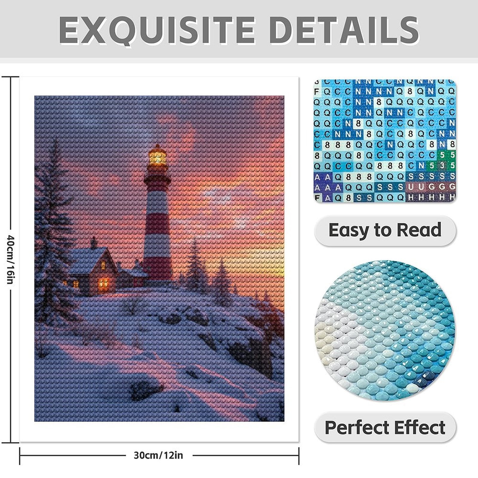 Diamond Art Kit for Adults, Lighthouse Sunset Winter Landscape Diamond Painting for Adults Beginners, DIY Diamond Art Painting Kits, 5D Diamond Painting Crafts for Home Decor 12x16 Frameless