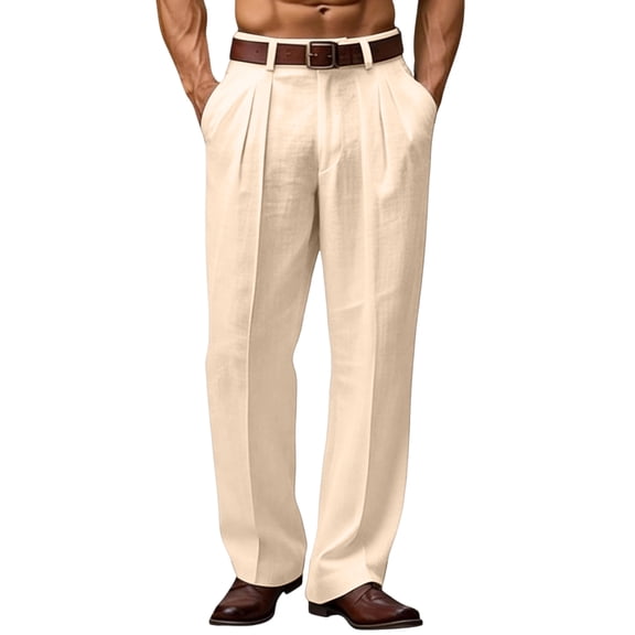 Dress Pants Mens Casual Baggy Wide Leg Pleated Slacks Vintage Stylish Loose Fit Work Trousers Khaki M