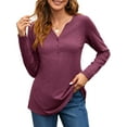 thumbnail image 2 of Fancyglim Womens Henley Tops V Neck Blouse Long Sleeve Button Up Shirts Burgundy M, 2 of 5