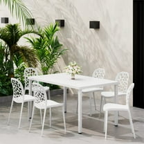 WestinTrends Playa 7-Piece Outdoor Metal Rectangle Patio Dining Table Set With Stackable Patio Dining Side Chairs, White