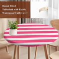 thumbnail image 3 of Pink Striped Round Tablecloth 55-60 Inch Round Fitted Table Cloth with Elastic Edge, Modern Simple Monochrome Geometric White Waterproof Table Cover Protector for Outdoor Picnic Party Dining, 3 of 6