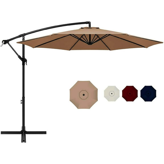 Patio Umbrella 10FT Offset Cantilever Umbrellas Outdoor Umbrella 95% UV Protection with Solid Polyester Shade, Sturdy Ribs, Crank and Cross