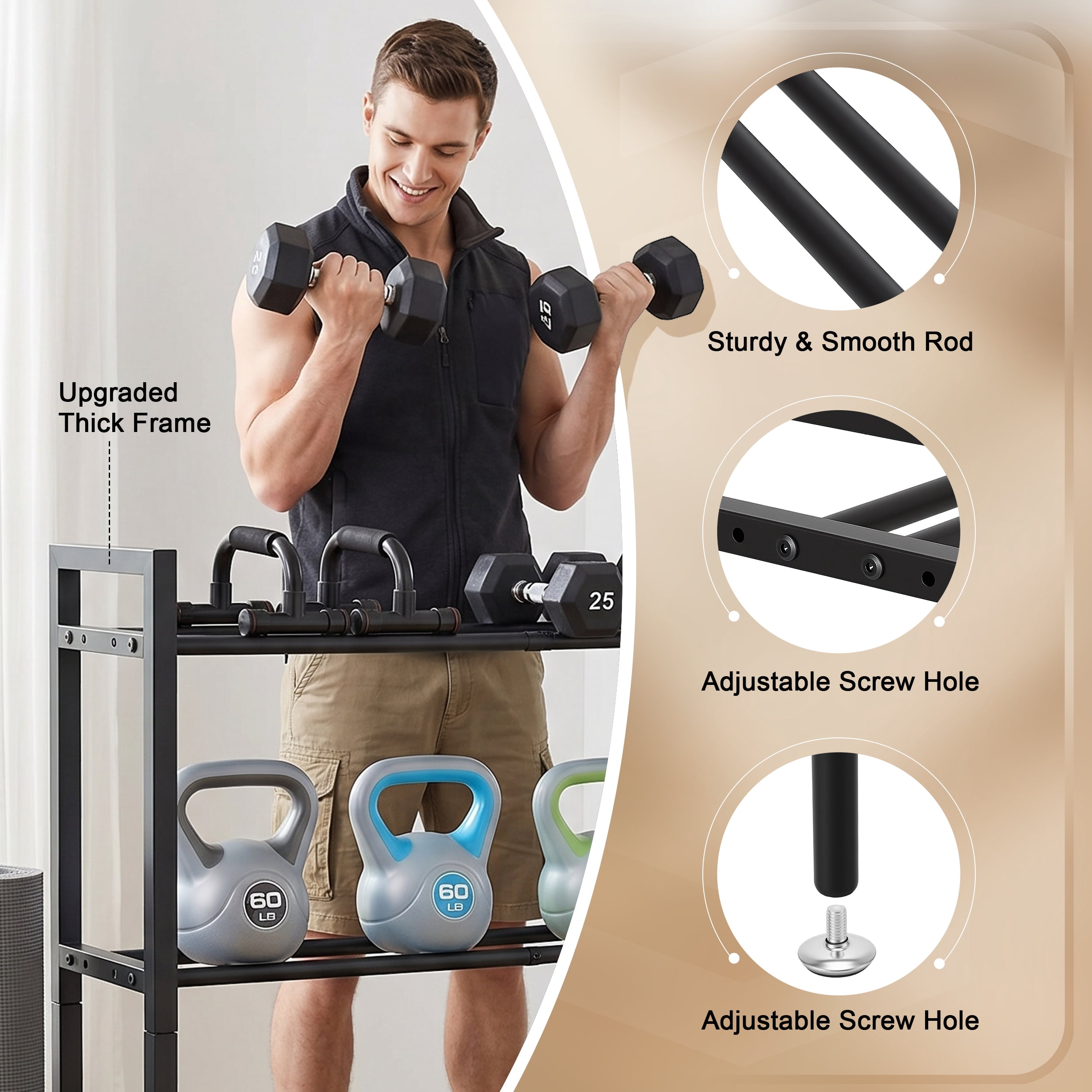 RELOIVE 3-Tier Adjustable Dumbbell Rack,360lbs Heavy Duty Carbon Weight Storage for Home Gym,Easy Assembly