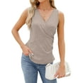 thumbnail image 4 of SLADYGLO Women V Neck Pleated Sleeveless Side Buttons Slim-Fit Tank Top, 4 of 7