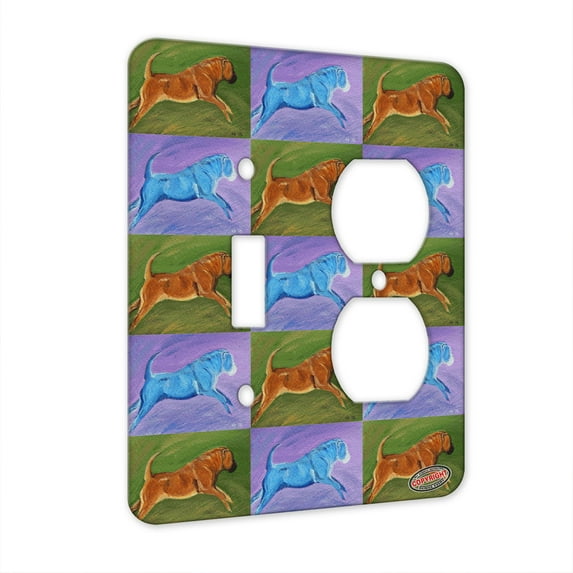 KuzmarK™ 2 Gang Single Toggle / Single Duplex Wall Plate - Chinese Shar Pei Fawn Horsecoat Full Speed Ahead Dog Pattern Art by Denise Every