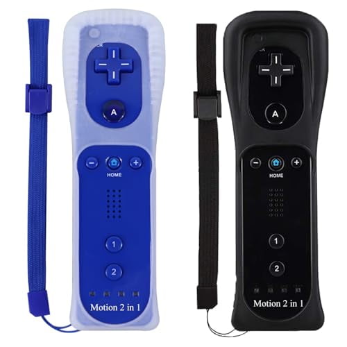 Wii Remote with Motion Plus,2 Pack,Wii Controller Compatible with Wii and Wii U Console Wii Remote Controller with Shock Function (Black+Dark Blue)