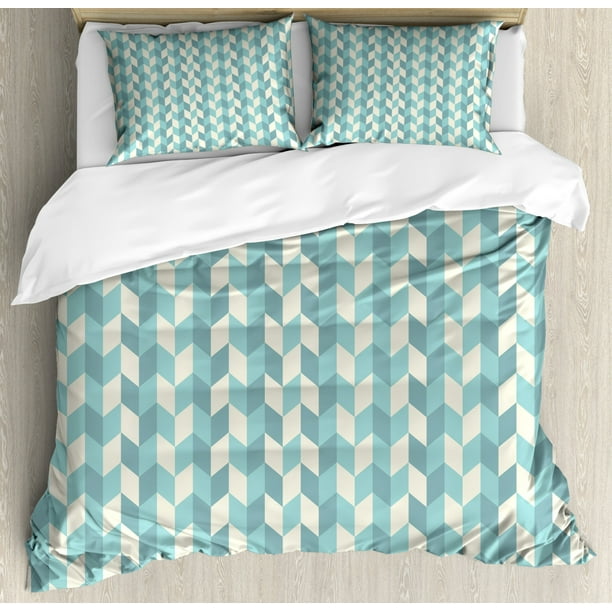 Geometric Duvet Cover Set King Size, Contrast Effect Zigzags in Pastel