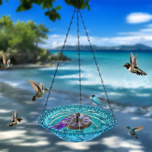Solar Cascade Hanging Bird Bath Fountain, Metal Solar Powered Birdbath with Water Pump, Weatherproof Hanging Water Feature, Large Humming Birds Baths Fountains for Outdoor, Gardens