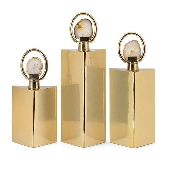 CC Home Furnishings Triangular Body Bottles with Stopper - 14" - Gold - Set of 3