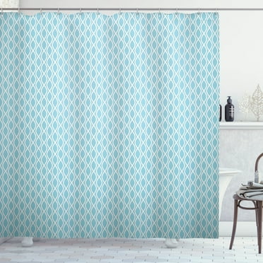 Ambesonne Modern Shower Curtain, Wavy Water Lines Circled, 69"Wx75"L, Pale Blue and White