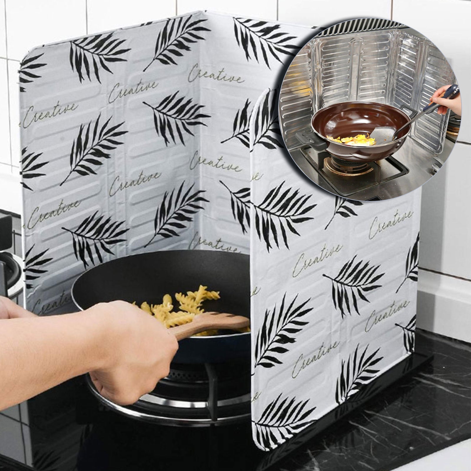 84x 33cm, Black Splatter Guard Home Kitchen Stove Foil Plate Prevent Oil Splash Cooking Hot Baffle Kitchen Tool