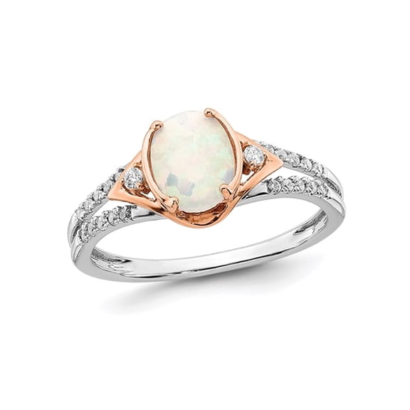 1/3 Carat (Ctw) Lab-Created Opal Ring in 14K White and Rose Gold with Diamonds for Women