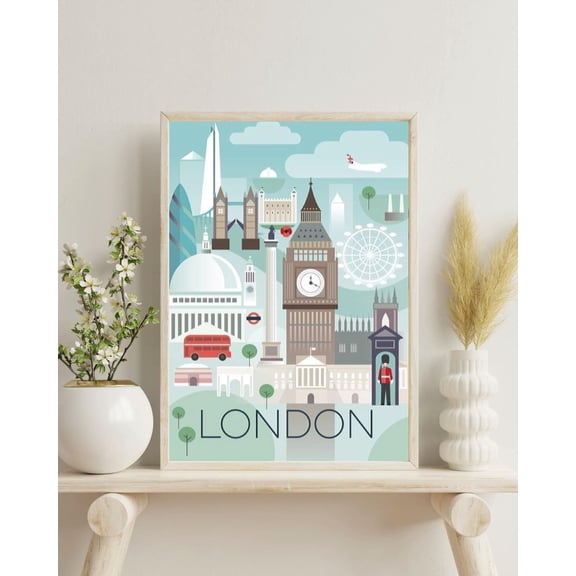 Vintage London Travel Poster, Big Ben And Tower Bridge, Poster Only