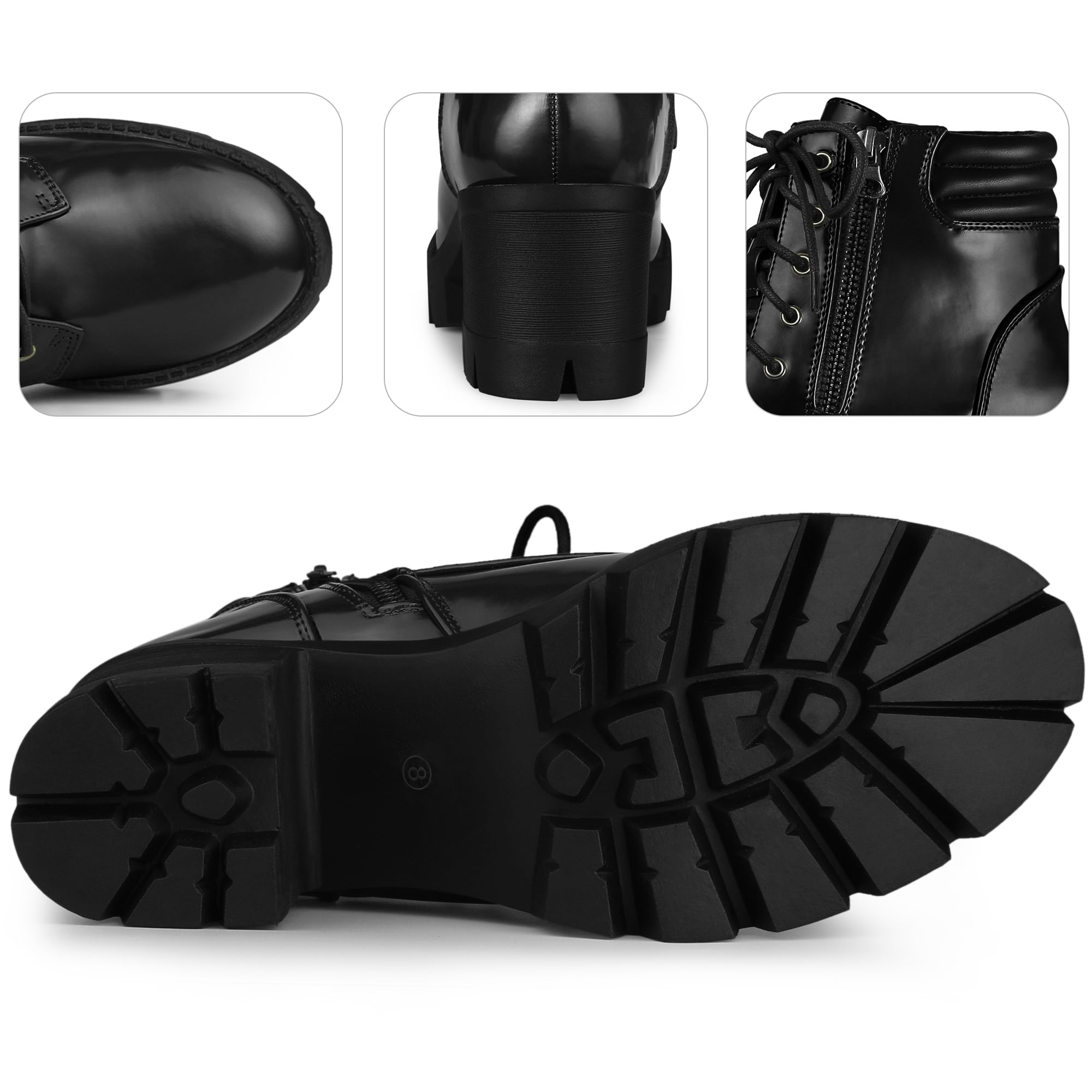 Unique Bargains Women's Lace Up Platform Chunky Heel Combat Boot Black 6