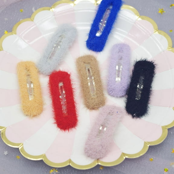 PBPBOX 8Pcs Assorted Color Fuzzy Hair Clips Metal Snap Barrettes for Decoration Use