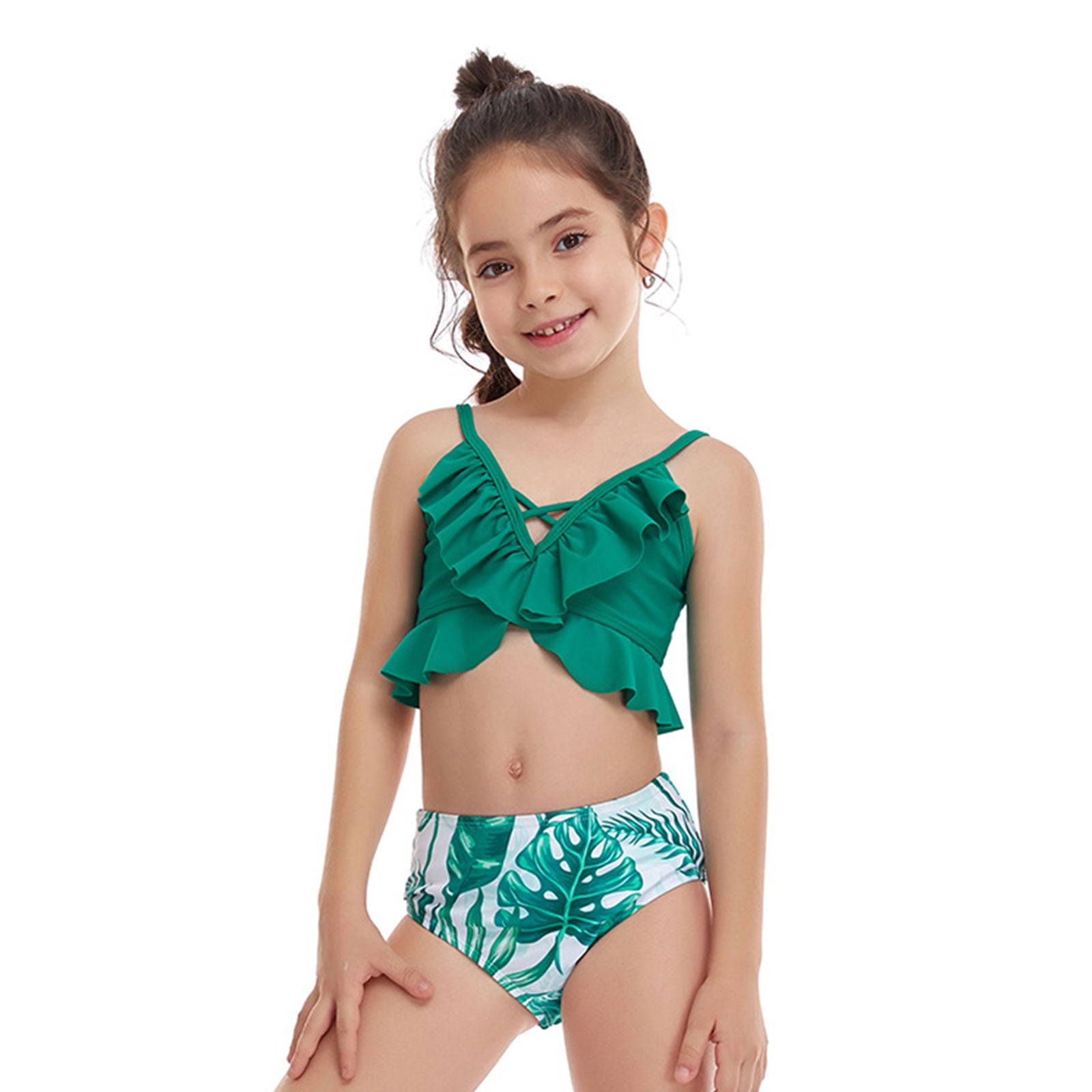 YUUZONE Two Piece Swimsuit Ruffle Swimwear Bikini Set Girls' Tankini