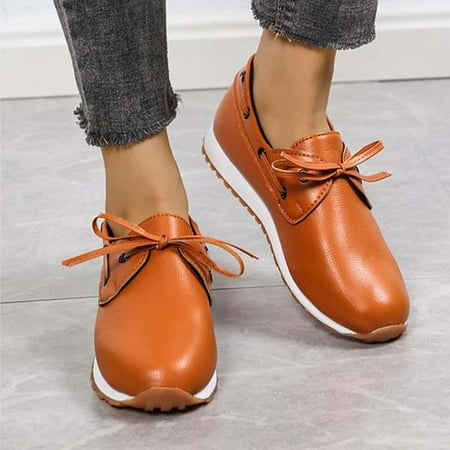 

VKEKIEO Closed Toe Athletic Shoes Women High Heel Platform Brown