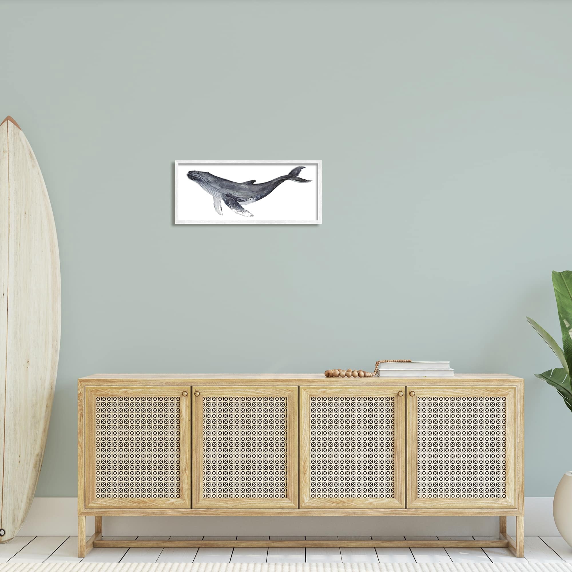 Stupell Industries Humpback Whale Watercolor Painting Aquatic Animal Portrait, 24 x 10,Design by Fox Hollow Studios