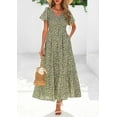thumbnail image 4 of PRETTYGARDEN Women Floral Boho Maxi Dresses Summer Short Sleeve V Neck Smocked A Line Long Flowy Beach, 4 of 10