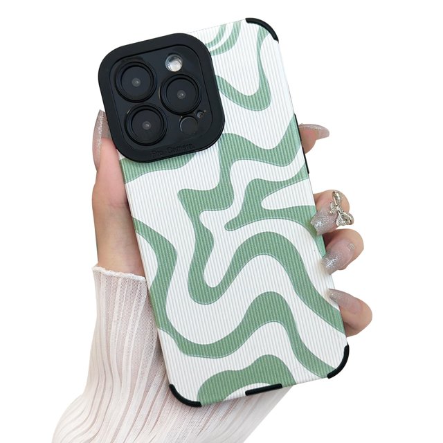 Sayoaho Diseñado Para Iphone 13 Pro Max Funda De Teléfono Suave De Piel Sintética Tpu Y Lindo Arte Ondulado Pintado Para Mujeres Y Niñas, Protector Delgado A Prueba De Golpes, Compatible Con Funda Par