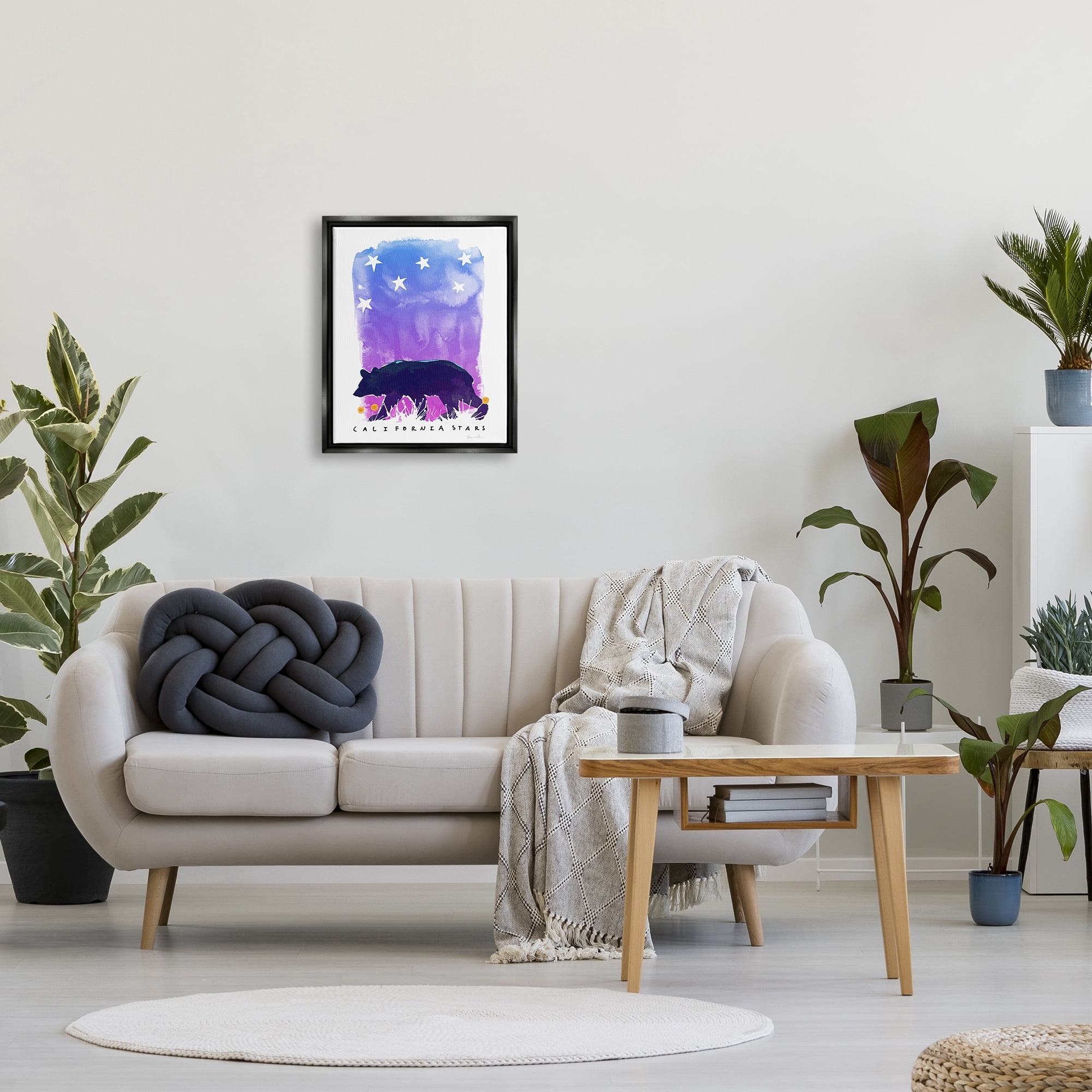 Stupell Industries California Stars Vivid Bear Under Starry Sky Graphic Art Jet Black Floating Framed Canvas Print Wall Art, Design by Shane Donahue