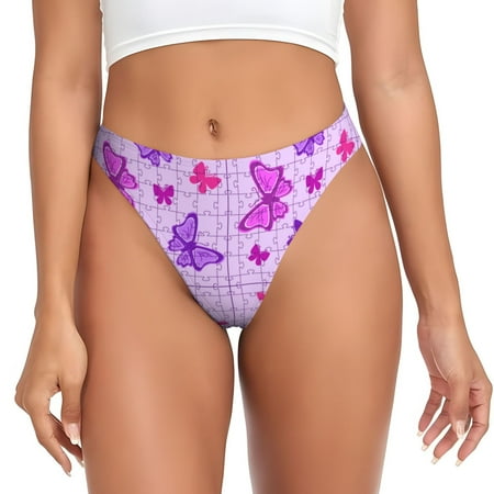 Thongs for Women - Puzzles butterfly pink purple No Show Seamless Womens Thongs Underwear  Soft Stretch G String Thongs for Women Cuteness Ladies Thong Bikini Panties Briefs