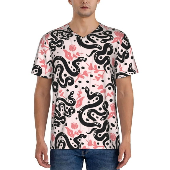 Rateoe Black Snake Pattern Men’s Baseball Short Sleeve Polo Shirt, Midweight Men's Shirt Golf Shirt Polo Shirts Quick Dry Short-