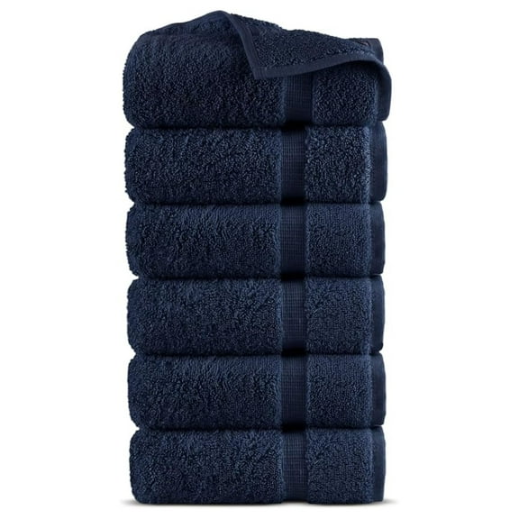 100% Turkish Cotton Towel Set (Navy, Hand Towels - Set of 6)