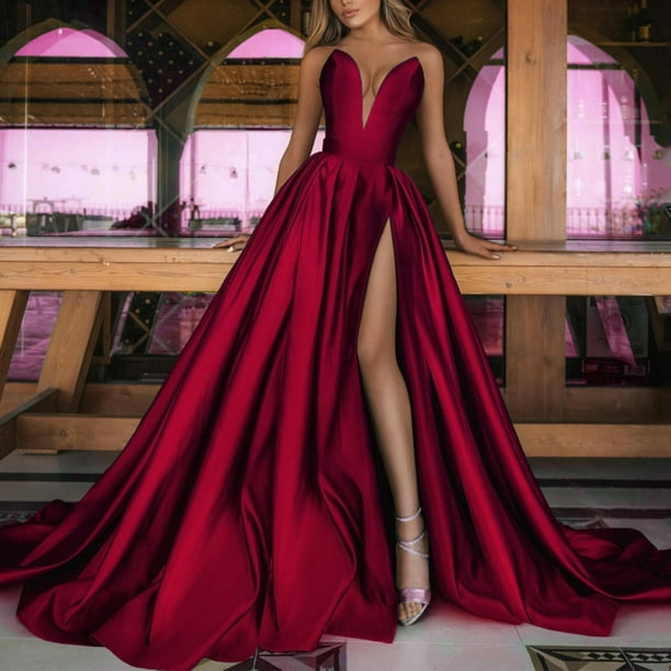 red beach wedding dresses eileial Women's Lace Applique for Bride Tulle Bridal Dress V Neck Wedding Gowns with Slit(Red,L) Crisscross Back