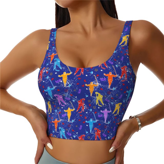 Fotbe Ice Hockey Players With Puck Sujetador Deportivo Largo sin Aros para Mujer con Almohadillas y Soporte Medio, Transpirable y Absorbente, Camiseta Tipo Chaleco o Tank Top-Medium