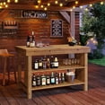 thumbnail image 4 of TRIBEWOOD 55-Inch Solid Wood Bar Table, 3-Tier Farmhouse Home Bar Unit with Open Storage Shelves, Rectangular Counter Height Pub Table for Kitchen, Dining Room, Basement, Brown, 4 of 7
