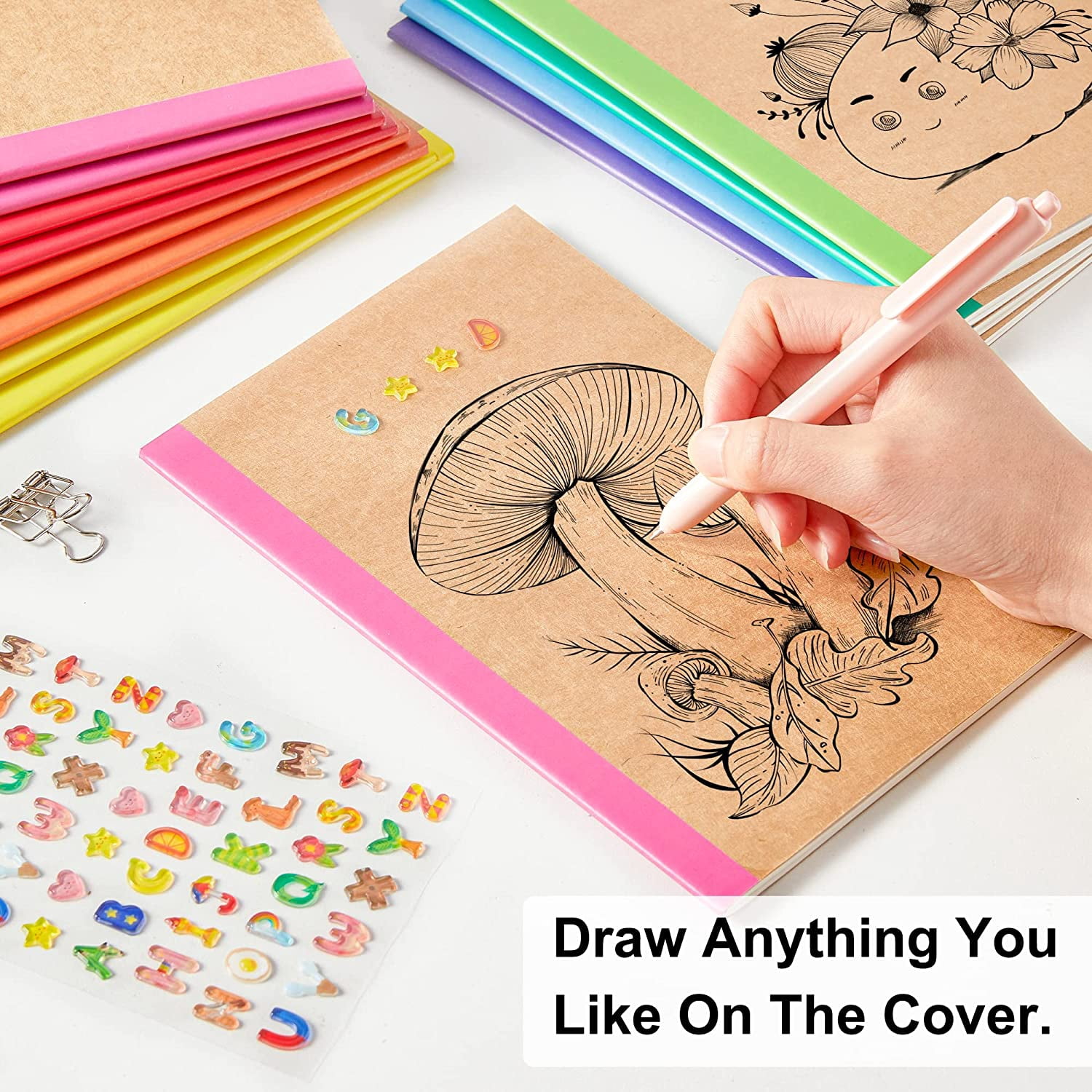 96 Pack Composition Notebooks Bulk, Kraft Cover Lined Blank College Ruled Composition Travel Journals with Rainbow Spines For Women Students Business, 60 Pages, 8.3”x 5.5”, A5, 8 Colors