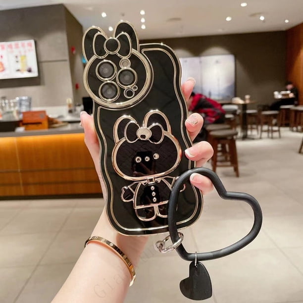 Funda de teléfono coreana con soporte de espejo de conejo en 3D para iphone 14, 13, 11, 12 Pro, Max Plus + Fivean unisex