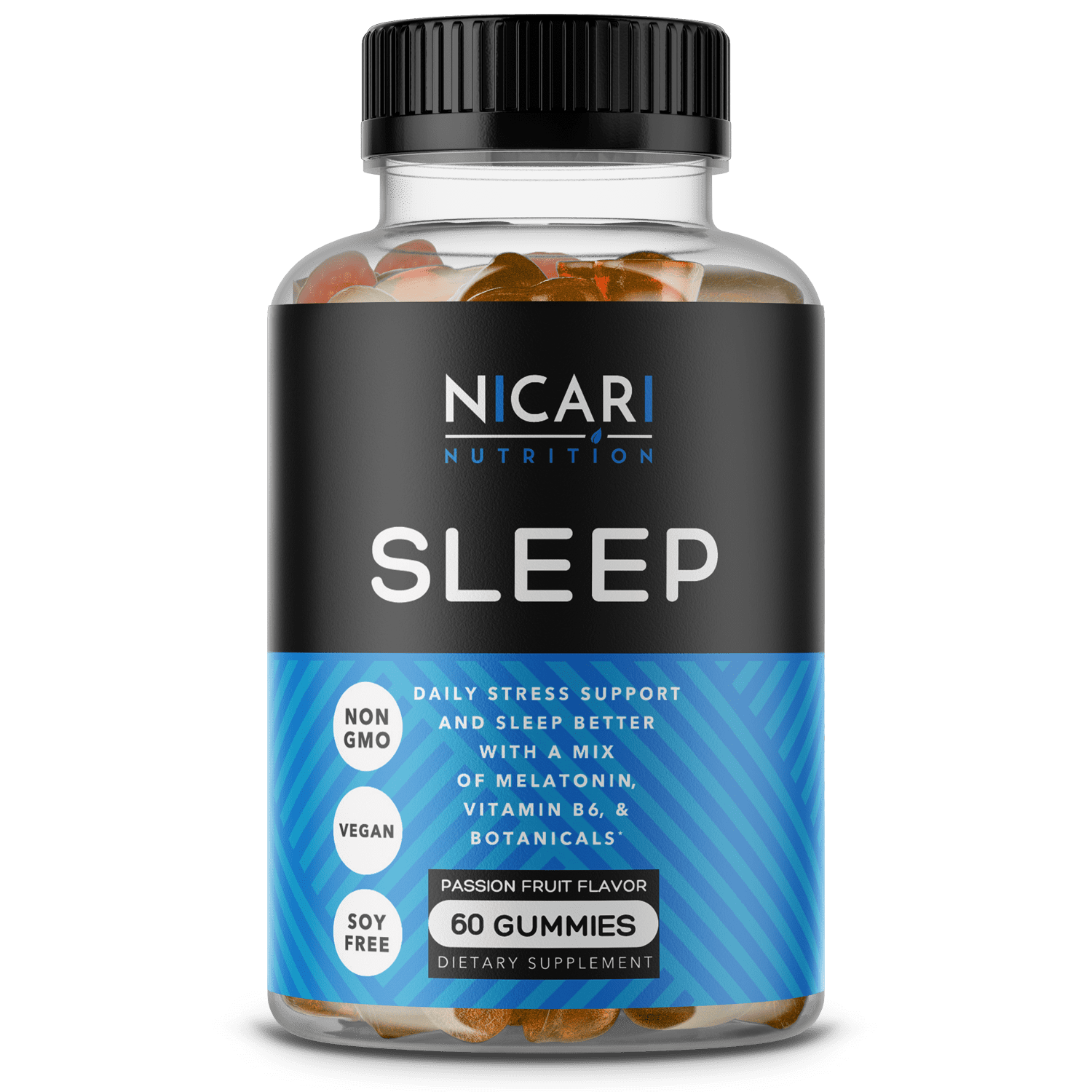 Nicari Nutrition - SLEEP | Melatonin Sleep and Stress Support Vegan Gummy Vitamins - 60 Count
