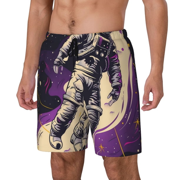 Balery Astronaut Floating purple Space Bañador para hombre, shorts de playa de secado rápido con entrepierna y forro de compresión-X-Large