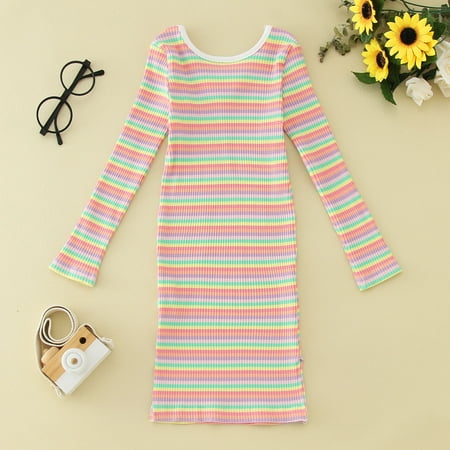 

Toddler Girls Winter Long Sleeve Fashion Knit Pink Purple Dress Princess Dress For Kids Clothes