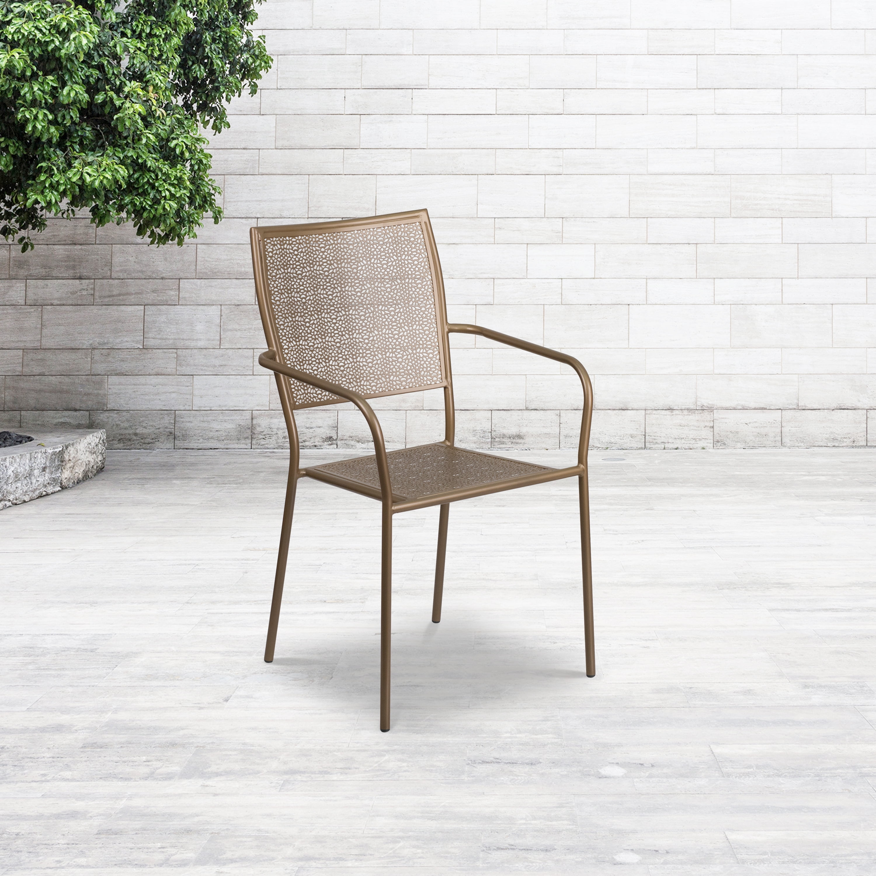 Flash Furniture IndoorOutdoor Steel Patio Arm Chair with Square Back