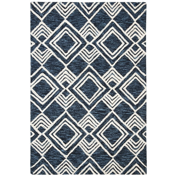 SAFAVIEH Micro-Loop Floral Geometric Wool Area Rug, Navy/Ivory, 2'6" x 4'