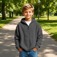 thumbnail image 6 of Boys Quarter Zip Hoodies Teen Waffle Knit Athletic Hooded Sweatshirts Classic Fall Winter Long Sleeve Pullover Tops, 6 of 6