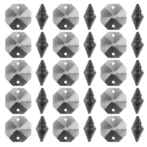 Uxcell K9 Crystal Octagon Beads 2 Holes Pendants, 100 Pack 14mm Chandelier Prisms Parts Ornaments Hanging Beads for DIY Arts Crafts Decoration, Clear Black