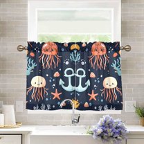 Yayeee Kitchen Curtains Light Filtering 27"x36" Rod Pocket Short Cafe Window Panel, Red Jellyfish