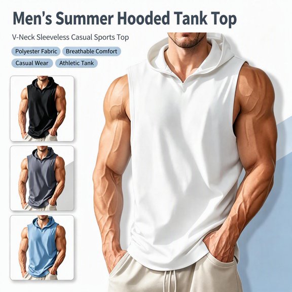 Kalauyu Sleeveless Athletic Hooded Tank Tops for Men Drawstring Quick Dry Workout Hoodie Tanks Summer Solid Sport Wear