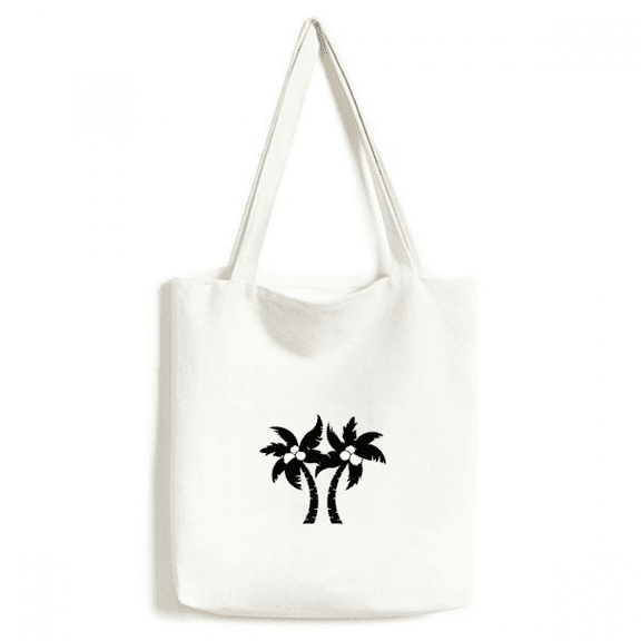 Black Coconut Tree Outline Tote Canvas Bag Shopping Satchel Casual Handbag