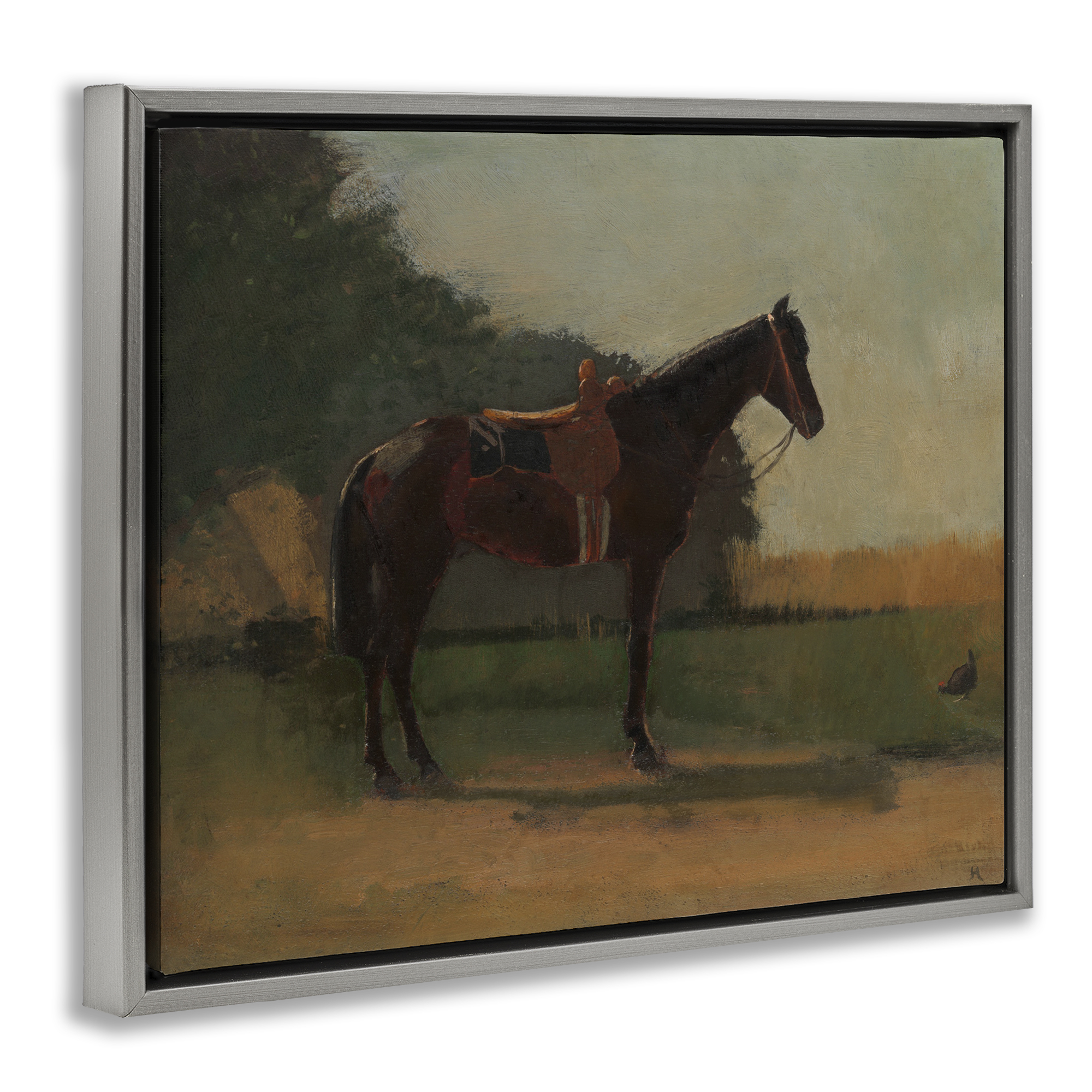 Stupell Industries Racing Horse with Saddle Animals & Insects Painting Gray Floater Framed Canvas Art Print Wall Art, 31 x 25