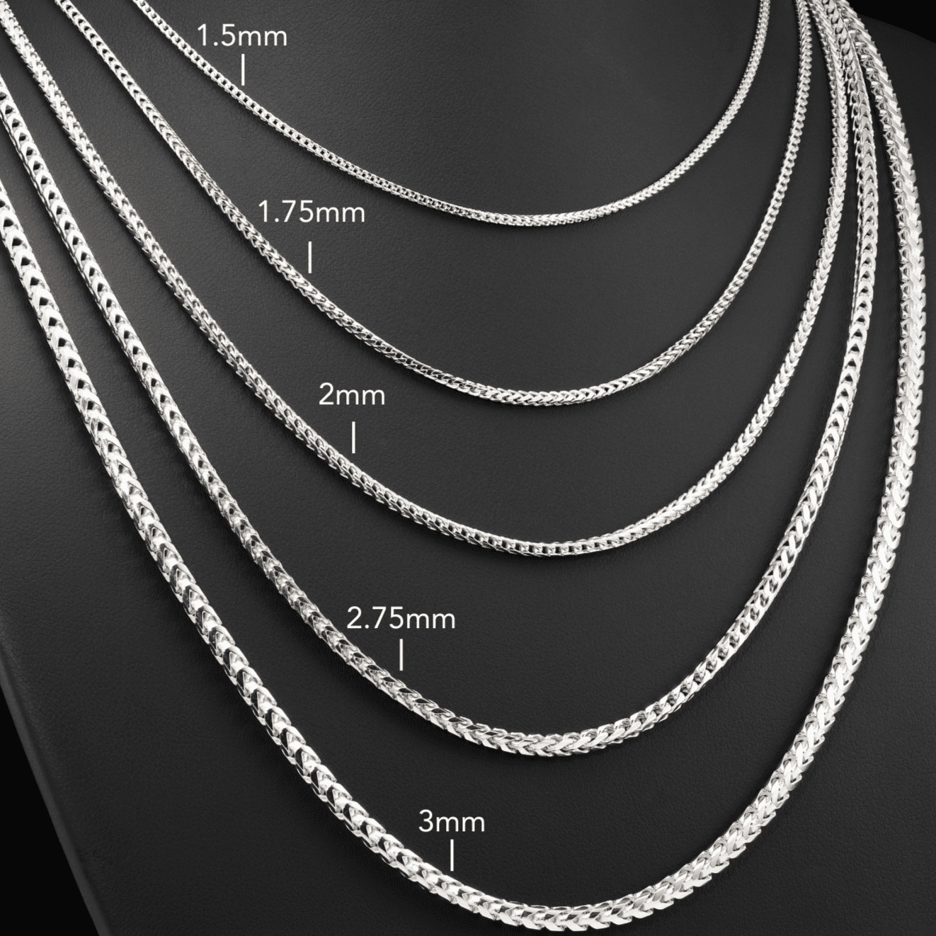 Tilo Jewelry Solid 925 Sterling Silver Franco Chain Necklace with Secure Lobster Lock | 1.5mm - 16 Inch | Everyday Necklace for Men, Women, Unisex