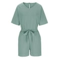 thumbnail image 6 of ZZwxWA Womens Summer Shorts Rompers Batwing Sleeve Loose V Neck Solid Color Casual Short Jumpsuits with Belt Ladies Casual Pants, 6 of 6