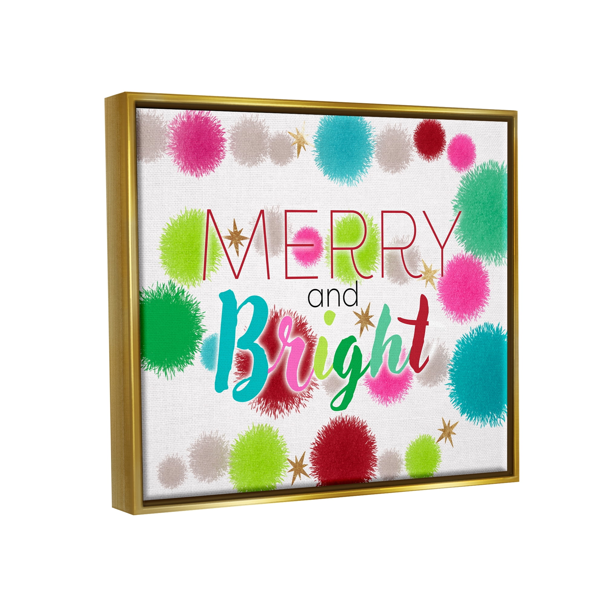 Stupell Industries Merry & Bright Bold Holiday Phrase Holiday Painting Gold Floater Framed Art Print Wall Art