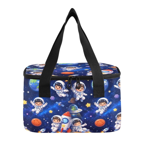 6L Insulated Lunch Bag Square Handheld Cooler Tote Cute Space Astronauts Pattern Reusable Thermal Bag with Polyester & Aluminum Lining for Work Picnic Travel