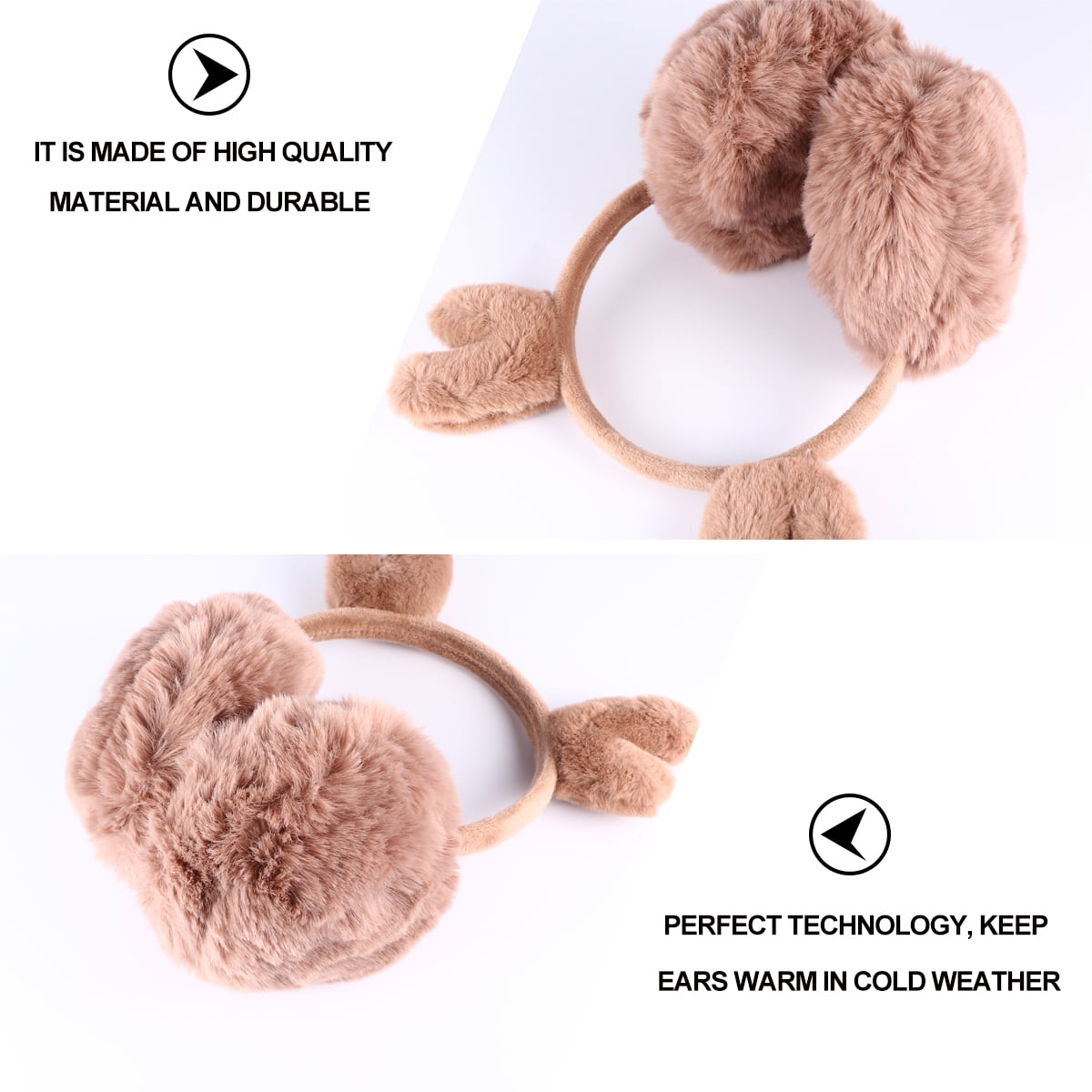 2pcs Reindeer Antlers Foldable Earmuffs Plush Warm Ear Covers